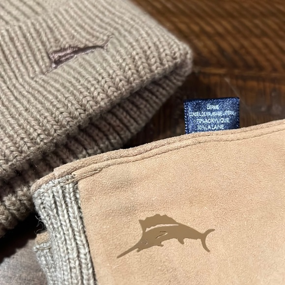 NEW❄️Tommy Bahama Merino Wool Blend Tan Hat Genuine Leather Gloves set S/M $120 - Picture 5 of 12